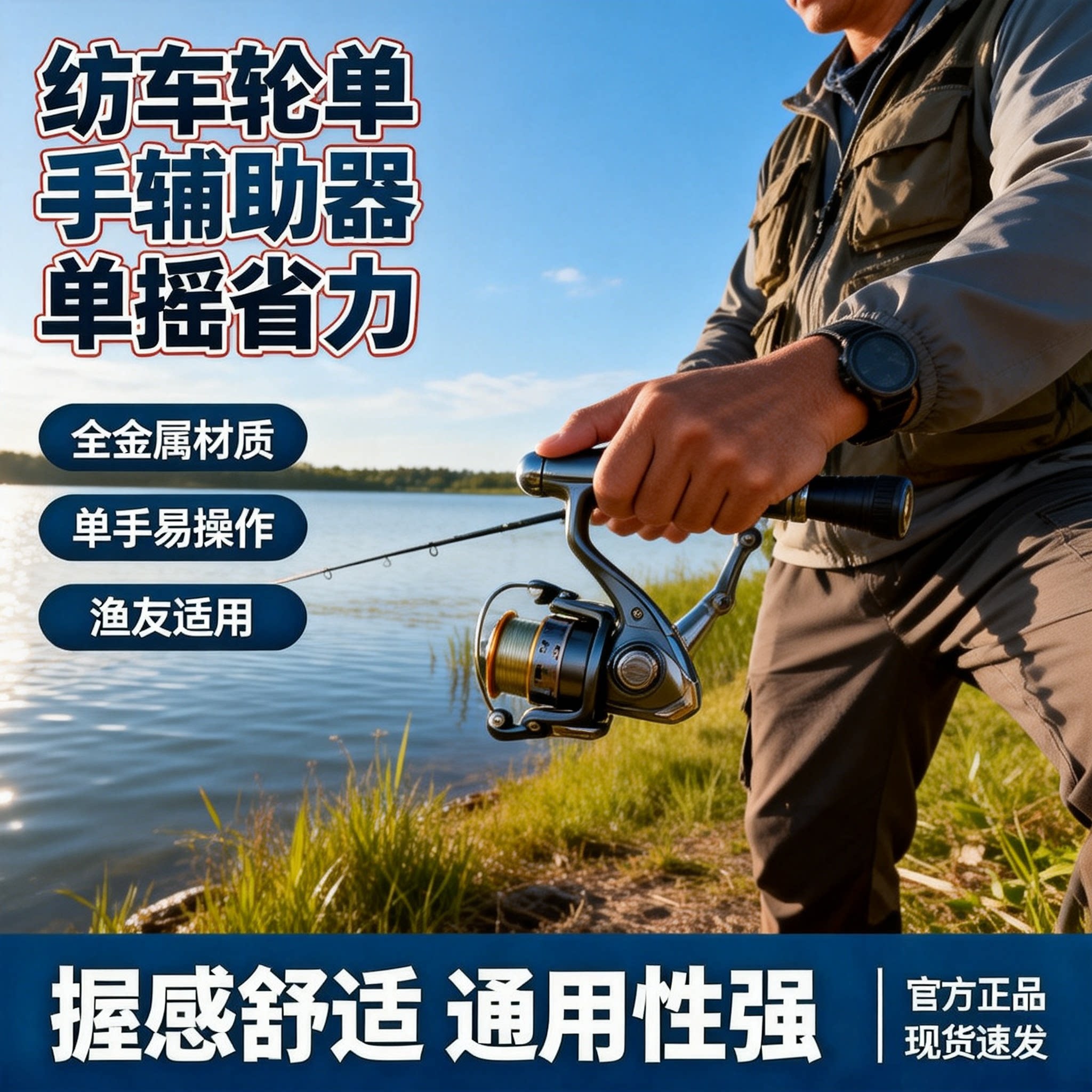 纺车轮单手辅助器六角非旋入式金属摇臂渔具纺车轮配件全金属握丸