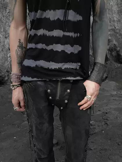 The Space between Us《Black Snake》Visual Rivet-Decorated Snakeskin-Patterned Denim Pants with Slight Flare and Straps
