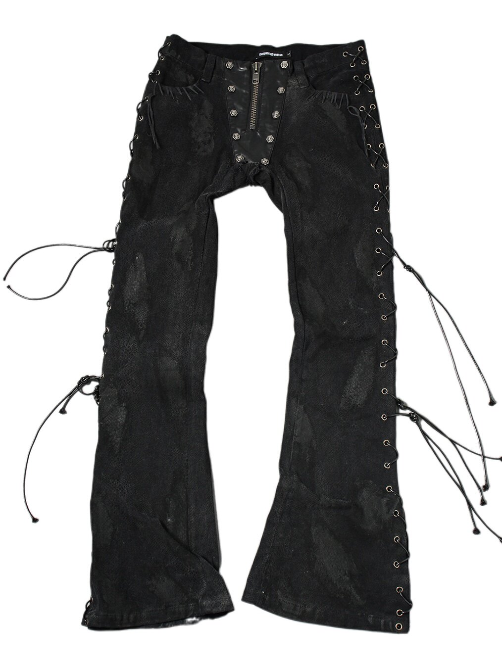 thumbnail for The space between US "Black Snake" visual rivet patchwork snake print jeans with bootcut straps