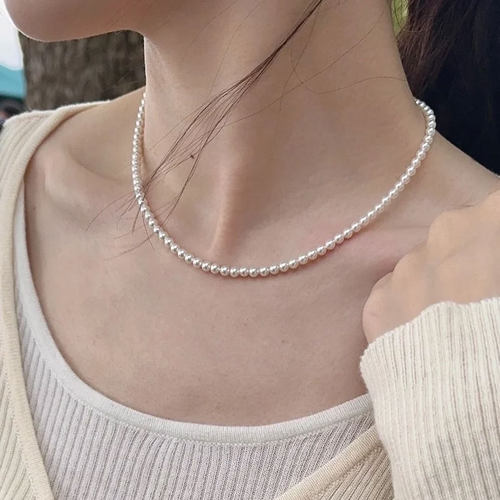 4mm施家小米珠珍珠项链