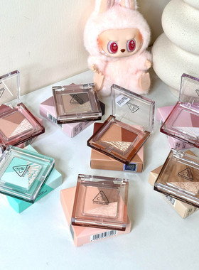 3ce方格眼影三色盘猫薄荷绿色橘棕色黄油摩卡奶芋粉哑光学生淡妆