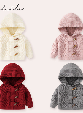 男女童毛衣针织衫外出带帽秋冬款婴儿冬季潮女童长袖上衣BWB44740