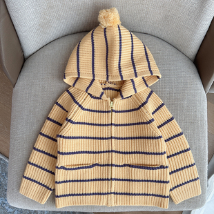 【带帽条纹针织毛衣】秋冬款打底衫婴儿冬季男女童上衣宝宝衣服K1