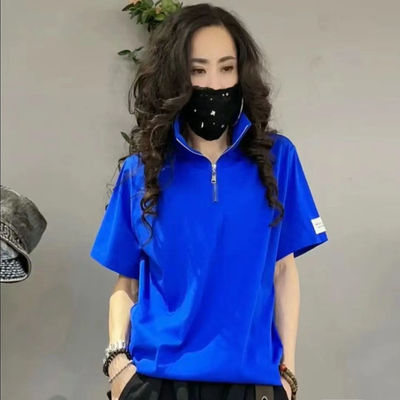 时尚复古夏季POLOl领新款拉链纯棉半袖宽松显瘦T恤气质百搭T恤潮