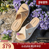 天美意一字拖休闲厚底拖鞋 BK981BT5 新款 女外穿凉拖沙滩凉鞋 夏季