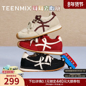 加绒毛毛鞋 女运动鞋 2025秋季 天美意复古厚底内增高阿甘德训鞋 新款