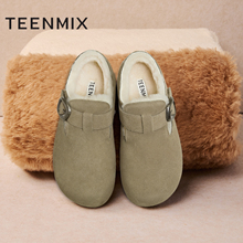 天美意厚底加绒保暖勃肯毛毛鞋雪地靴女棉鞋短靴2025新款KK010CM5