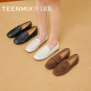 2025秋新款 女一脚蹬小皮鞋 BL861CA5 复古单鞋 天美意平底休闲乐福鞋