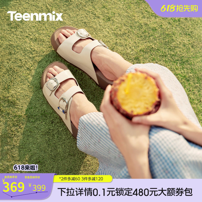 天美意一字拖复古厚底增高勃肯拖鞋女外穿凉拖2026夏新款6ZE05BT6