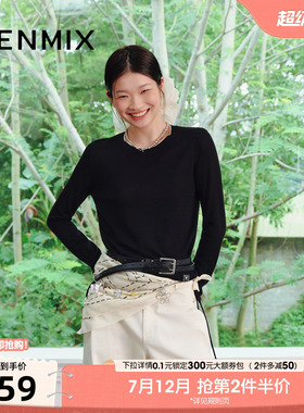天美意休闲百搭条纹韩系毛衣套衫女圆领上衣秋季新款FSA12CM5