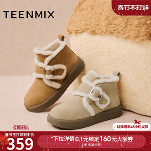 天美意复古加绒保暖雪地靴厚底棉鞋女休闲短靴2025冬新款BK423DD5