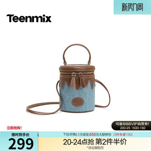 天美意复古牛仔包包女水桶包单肩斜挎包手提包2026夏新款 X3271BX6