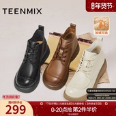 天美意复古厚底英伦加绒马丁靴女鞋 新款 子时装 靴短靴皮靴2025冬季