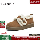 天美意复古厚底加绒保暖勃肯毛毛鞋棉鞋女雪地靴短靴2025冬季新款