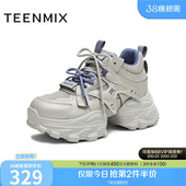 新款 天美意潮酷厚底增高老爹鞋 冬季 女银色休闲鞋 BM231DM5 运动鞋