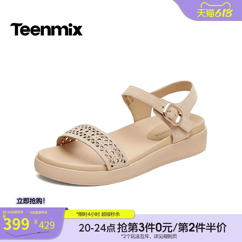 天美意一字带凉鞋休闲厚底凉鞋女外穿时装凉鞋2026夏新款6ZD03BL6