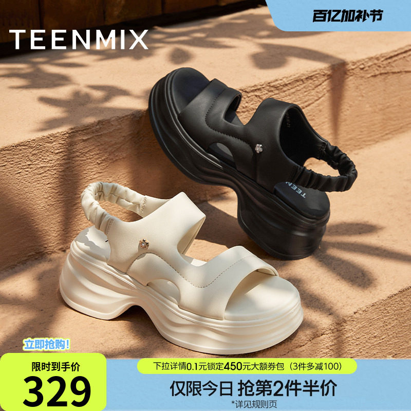 天美意一字带增高厚底凉鞋女外穿沙滩休闲凉鞋夏季新款CGT02BL5