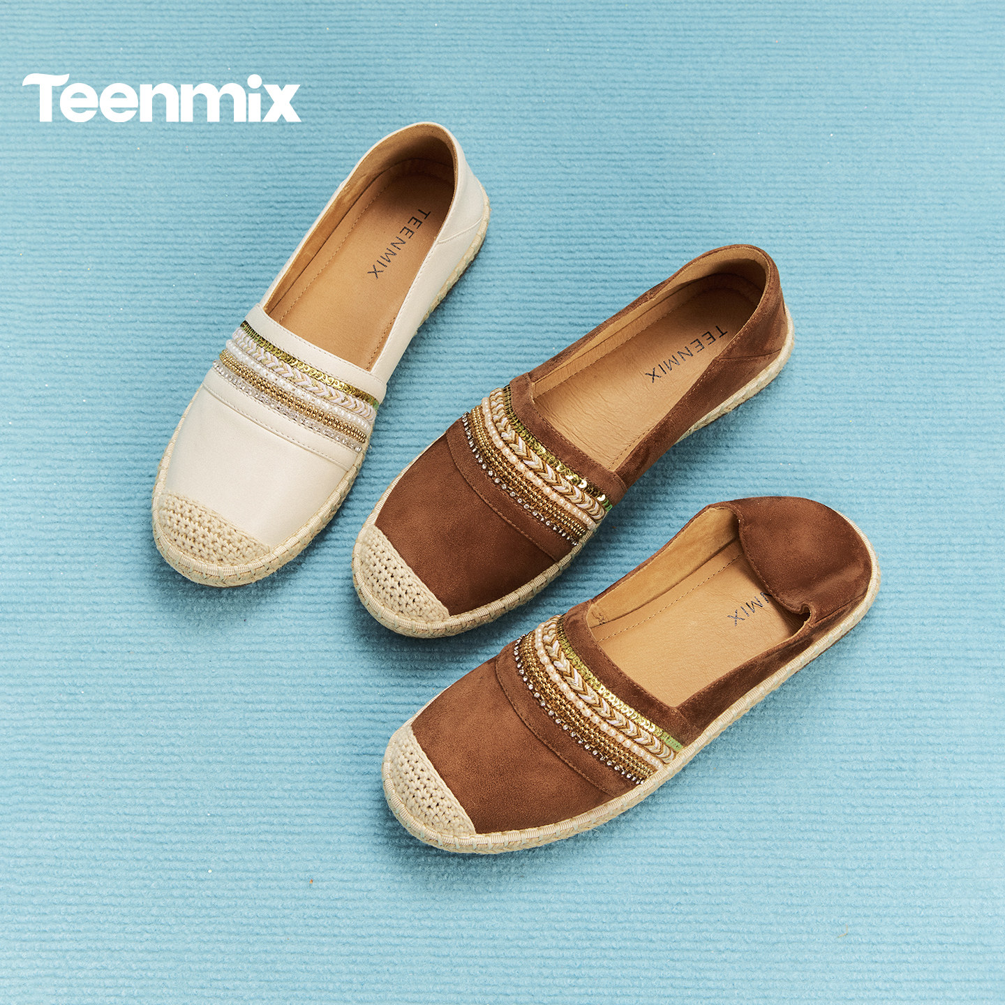 天美意休闲一脚蹬草编渔夫鞋女平底浅口单鞋2026春季新款KP015AA6,女鞋,渔夫鞋,淘宝优惠券,粉丝福利购,淘宝优惠卷