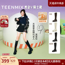 吴宣仪天美意厚底增高黑金V骑士靴加绒长靴女冬新款 靴 弹力靴时装