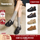 2026春新款 女一脚蹬软底小皮鞋 复古单鞋 天美意厚底学院英伦乐福鞋