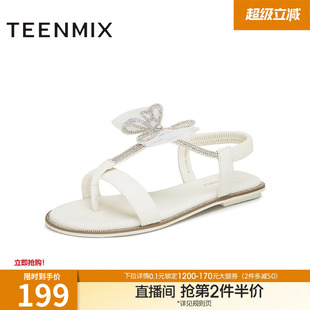 天美意仙女闪钻蝴蝶平底凉鞋 夏季 新款 KX023BL4 女外穿休闲凉鞋