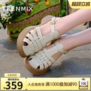 天美意罗马假日复古包头罗马凉鞋猪笼鞋女休闲厚底凉鞋夏新款