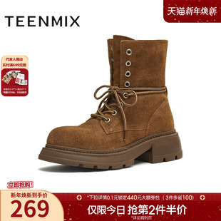 天美意厚底增高户外工装 BM171DD5 靴马丁靴女复古短靴子2025冬新款