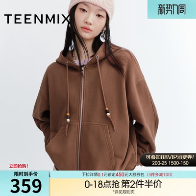 天美意韩版宽松百搭开衫连帽卫衣女上衣外套秋季新款FSA15CZ5