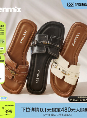 天美意一字拖复古休闲平底拖鞋女外穿凉拖鞋2026夏季新款KT111BT6