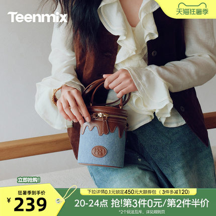 天美意复古牛仔包包女水桶包单肩斜挎包手提包2026夏新款X3271BX6