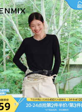 天美意休闲百搭条纹韩系毛衣套衫女圆领上衣秋季新款FSA12CM5
