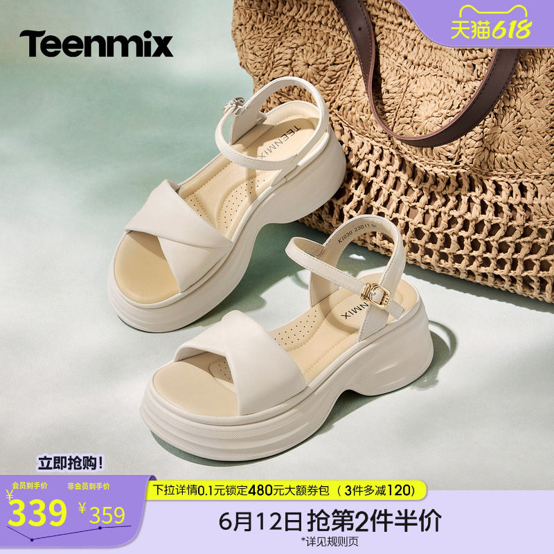 天美意一字带增高厚底凉鞋女外穿休闲时装凉鞋2026夏新款KI030BL6