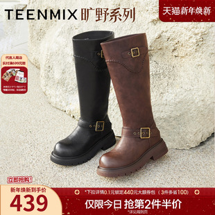 天美意复古厚底骑士靴西部靴长靴女高筒时装 BM351DG5 靴2025冬新款