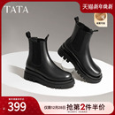 TATA他她英伦风切尔西靴女靴显瘦加绒厚底烟筒靴时装 靴GXB01DD4