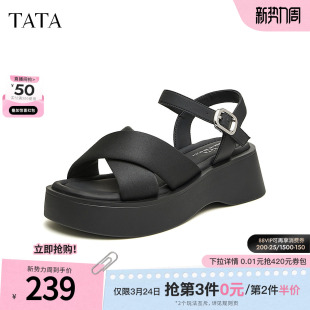 云朵凉鞋Tata他她休闲厚底凉鞋女鞋一字带凉拖夏季新款WBS04BL4