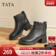 TATA他她靴子2025羊皮短靴时装 靴休闲女鞋 高跟黑色短靴CF201DD5