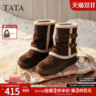 TATA他她女鞋冬棉鞋皮带扣裤筒雪地靴锁温抗寒加绒中筒靴CUR01DZ6