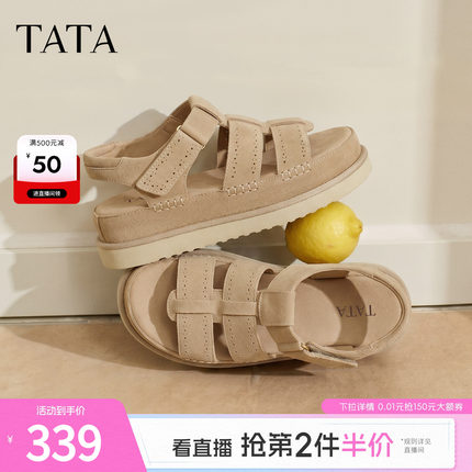 TATA他她厚底罗马凉鞋女外穿防滑勃肯拖鞋百搭沙滩鞋新款CRX01BL6