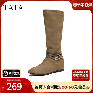 TATA他她长靴女鞋2025冬季新款时装靴高筒靴粗跟堆堆靴子JYP01DG5