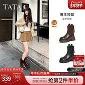 TATA他她女靴子2025冬季 弹力靴加绒时装 靴显瘦增高短靴子CE401DZ5
