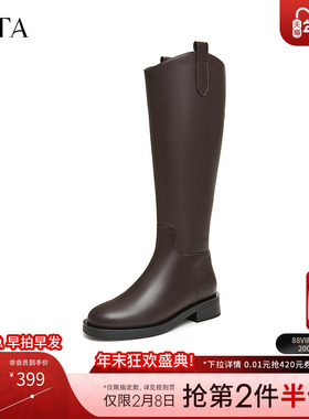 TATA他她靴子气质V口长筒靴女显瘦黑色骑士靴高靴时装靴7TG89DG4