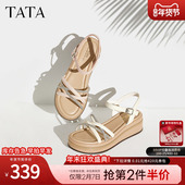 仙女风2024夏季 Tata他她一字带坡跟凉鞋 女厚底沙滩凉鞋 新WM301BL4