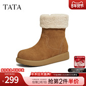 毛毛厚底休闲靴加绒保暖鞋 TATA他她雪地靴2025冬季 棉鞋 子CKX01DZ5