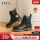 TATA他她女靴子复古马丁靴2025英伦风真皮加绒短靴工装 靴CHQ01DD5