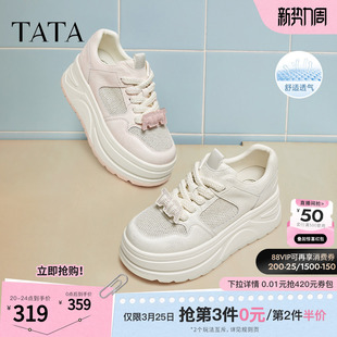 新款 通勤网面透气松糕小白鞋 CP201BM5 女鞋 TATA他她厚底休闲板鞋