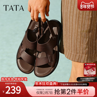 TATA他她真皮复古凉鞋男款软底沙滩鞋休闲凉鞋新款鞋子73X01BL5