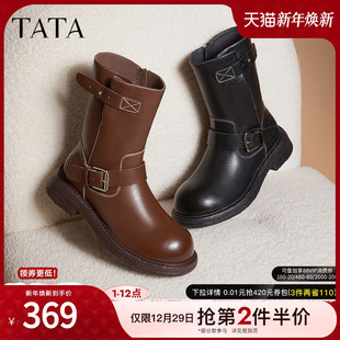 TATA他她靴子2025新款 靴CX601DZ4 英伦机车靴西部短靴黑色靴子时装
