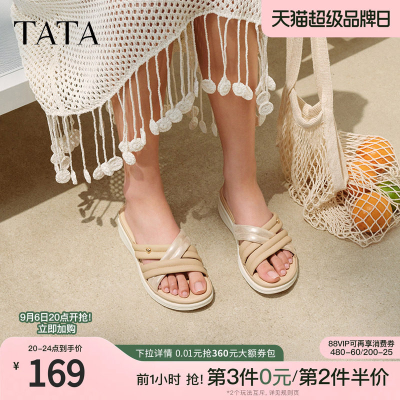 TATA他她休闲外穿拖鞋女舒适运动沙滩凉拖鞋夏季款一字拖7AP06BT5图片