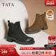 短靴冬季 TATA他她粗跟通勤切尔西靴女鞋 靴英伦加绒时装 7C842DD4