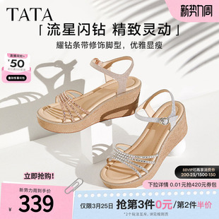 女外穿一字带时装 新款 鞋 夏季 7MY14BL4 厚底凉鞋 Tata他她坡跟凉鞋